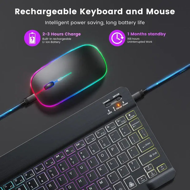 Backlit Backlight Blue Tooth Keyboard Mouse for Ipad IOS Android Windows 7 Colors Key Board with 2.4G Mouse English Keyboard