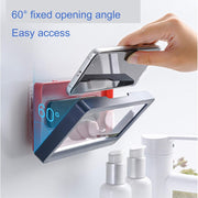 Waterproof Wall-Mounted Shower Phone Holder with HD Anti-Fog Mirror and Touch Screen Shelf for Bathroom (Geek Blue)
