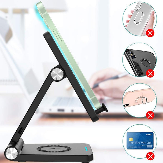 4-in-1 Portable Foldable Wireless Charging Station with LED Desk Lamp for iWatch, AirPods (3/2), and iPhone (11/12 Series, XS MAX, XR, XS, X, 8/8 Plus) - Includes QC Adapter