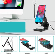 4-in-1 Portable Foldable Wireless Charging Station with LED Desk Lamp for iWatch, AirPods (3/2), and iPhone (11/12 Series, XS MAX, XR, XS, X, 8/8 Plus) - Includes QC Adapter