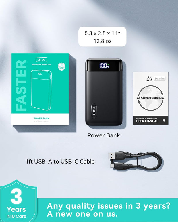 Portable Charger, 22.5W 20000Mah USB C in & Out Power Bank Fast Charging, PD 3.0+QC 4.0 LED Display Phone Battery Pack Compatible with Iphone 16 15 14 13 Pro Samsung S23 Google Ipad Tablet, Etc