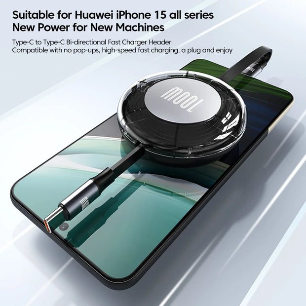 Retractable PD 100W Cable USB Type C to Type C Fast Charging USB C to USB C Cable for Iphone 15 Huawei Tablet Laptop