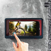 Waterproof Wall-Mounted Shower Phone Holder with HD Anti-Fog Mirror and Touch Screen Shelf for Bathroom (Geek Blue)