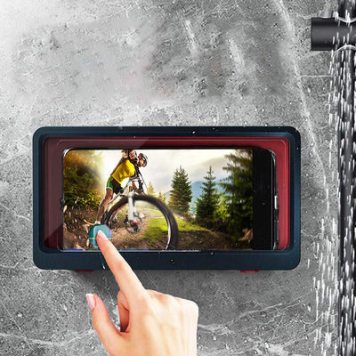 Waterproof Wall-Mounted Shower Phone Holder with HD Anti-Fog Mirror and Touch Screen Shelf for Bathroom (Geek Blue)