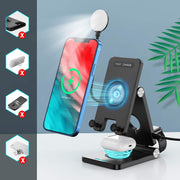 4-in-1 Portable Foldable Wireless Charging Station with LED Desk Lamp for iWatch, AirPods (3/2), and iPhone (11/12 Series, XS MAX, XR, XS, X, 8/8 Plus) - Includes QC Adapter