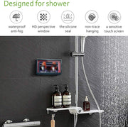 Waterproof Wall-Mounted Shower Phone Holder with HD Anti-Fog Mirror and Touch Screen Shelf for Bathroom (Geek Blue)