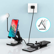 4-in-1 Portable Foldable Wireless Charging Station with LED Desk Lamp for iWatch, AirPods (3/2), and iPhone (11/12 Series, XS MAX, XR, XS, X, 8/8 Plus) - Includes QC Adapter