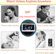 Waterproof Wall-Mounted Shower Phone Holder with HD Anti-Fog Mirror and Touch Screen Shelf for Bathroom (Geek Blue)