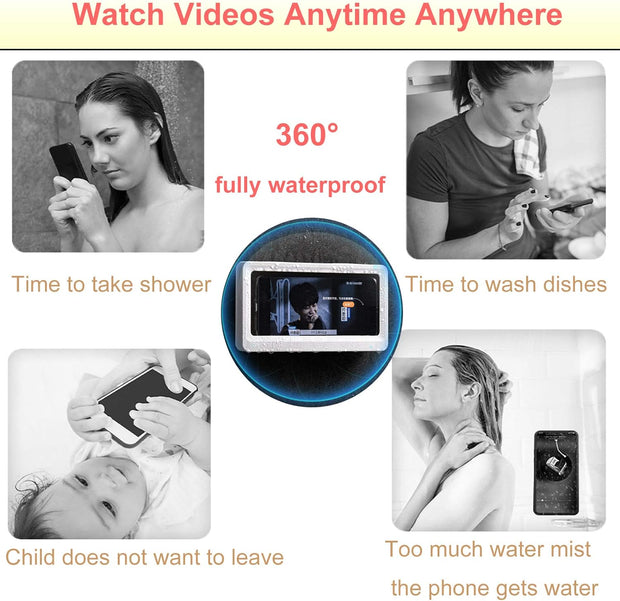 Waterproof Wall-Mounted Shower Phone Holder with HD Anti-Fog Mirror and Touch Screen Shelf for Bathroom (Geek Blue)